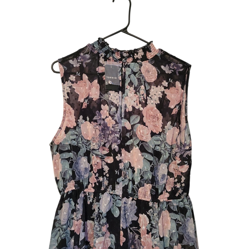 NWT Torrid Floral Clip Dot Mock Neck Sleeveless Midi Romantic Dress Fit Flare 1X - Picture 5 of 11